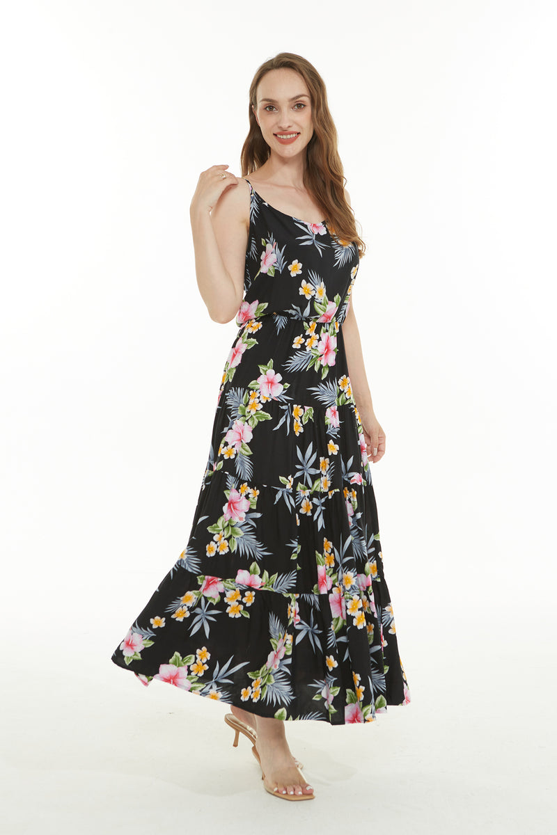 Red Hibiscus Tiered Dress