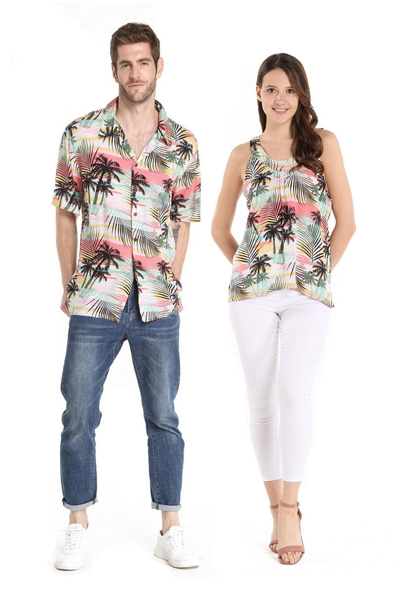 Couple Moku Mani Set in Pink Hibiscus Vine Turquoise