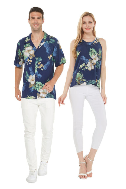 Couple Moku Mani Set in Pink Hibiscus Vine Turquoise main image 1