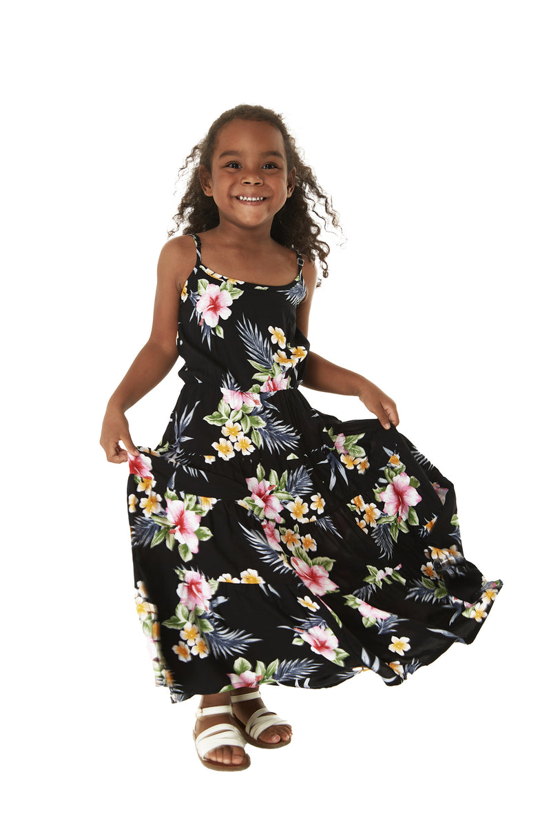 hibiscus tiered maxi dress Girl's Maxi Tiered Dress in Hibiscus Black 6