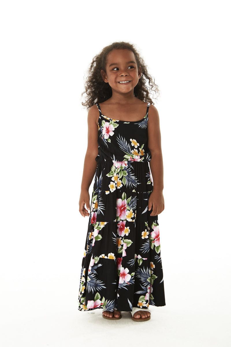Girl's Maxi Tiered Dress in Hibiscus Black 6