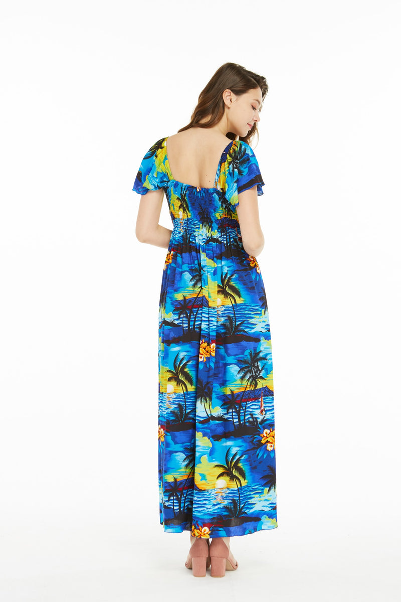 Made in Hawaii Women's Elastic Top  Dress in Flamingo All Over Blue main image 0