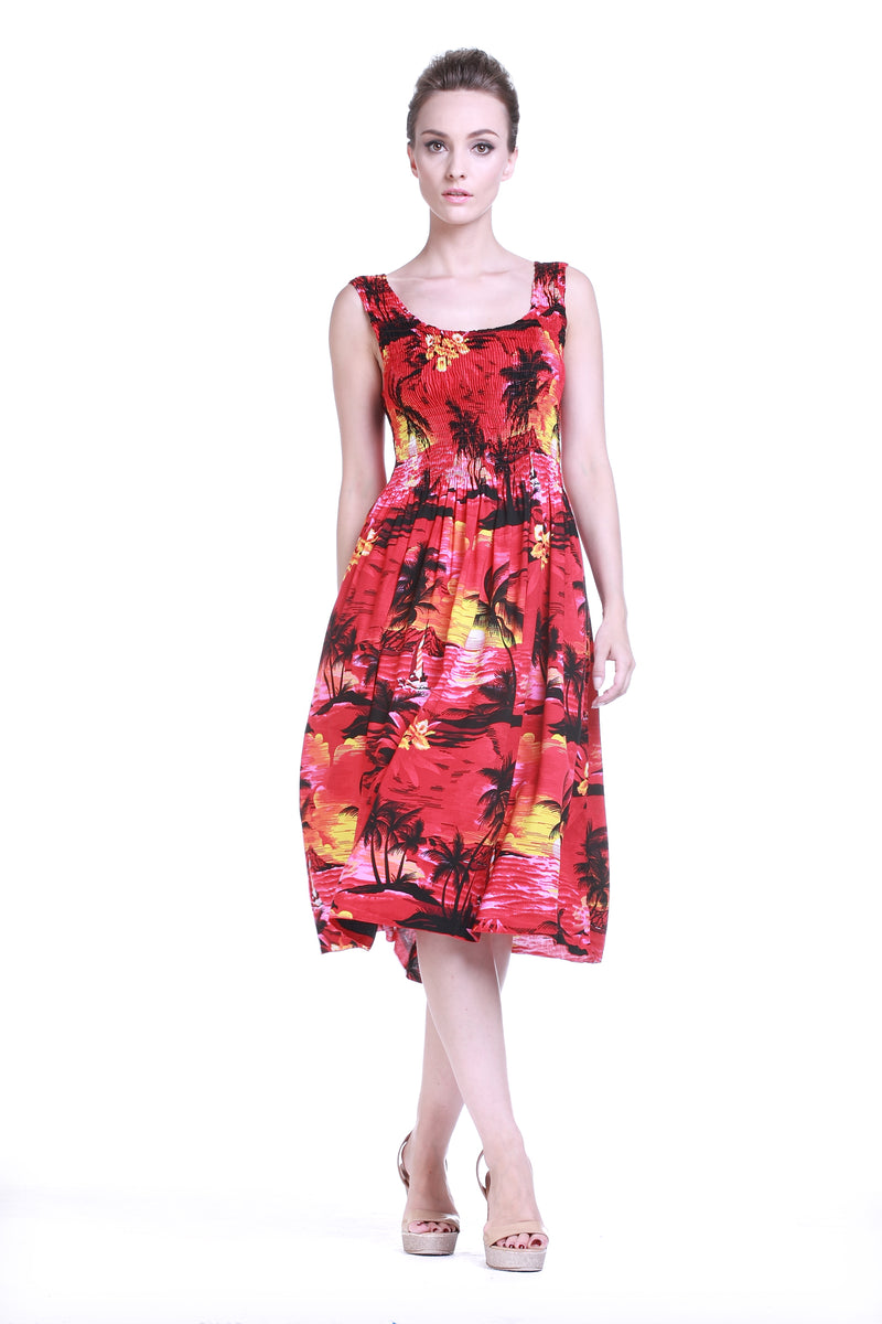 Women's Hawaiian Tank Elastic Luau Dress Sunset Red Hawaii Hangover