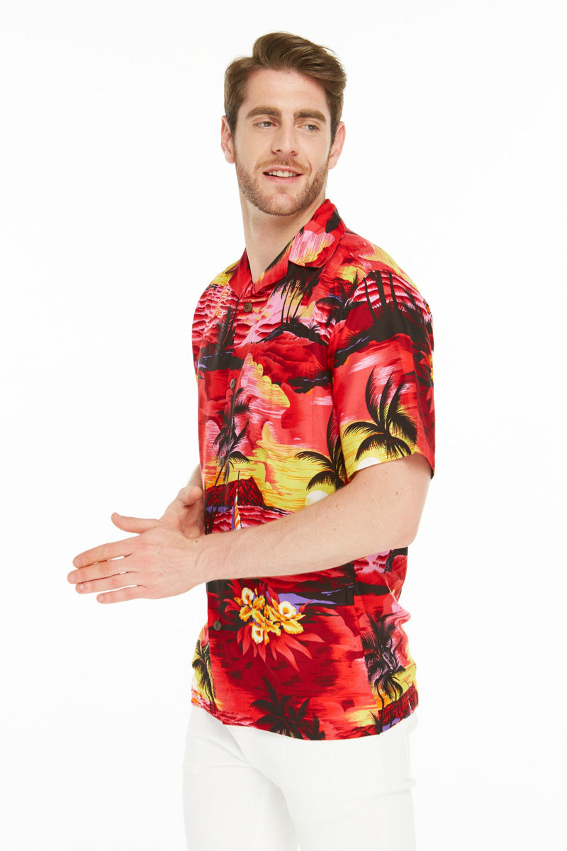 Retro Sunset Party King  Hawaiian Men's Shirt | Orange