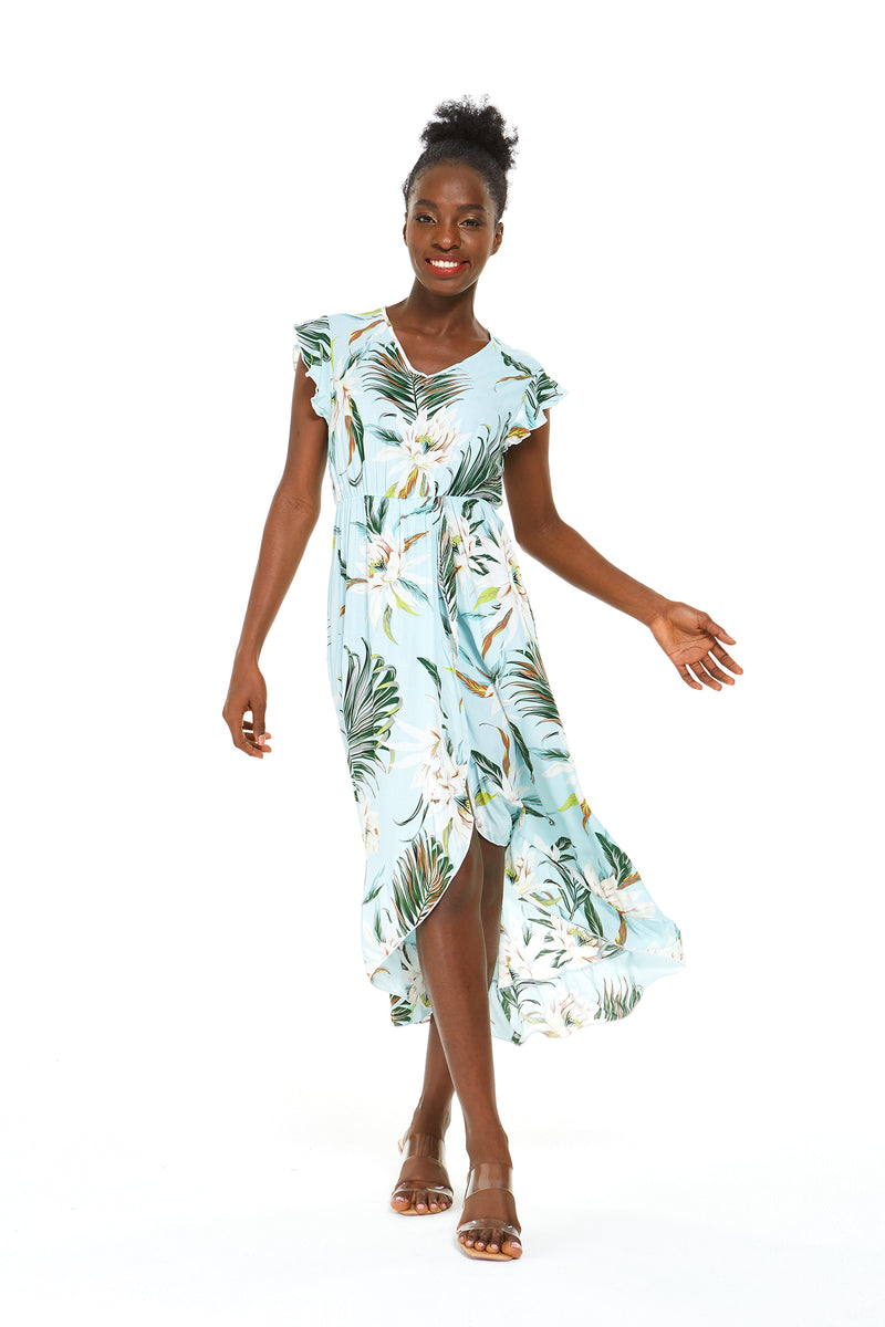 Women's Elastic Tank Dress in Wispy Cereus Light Blue