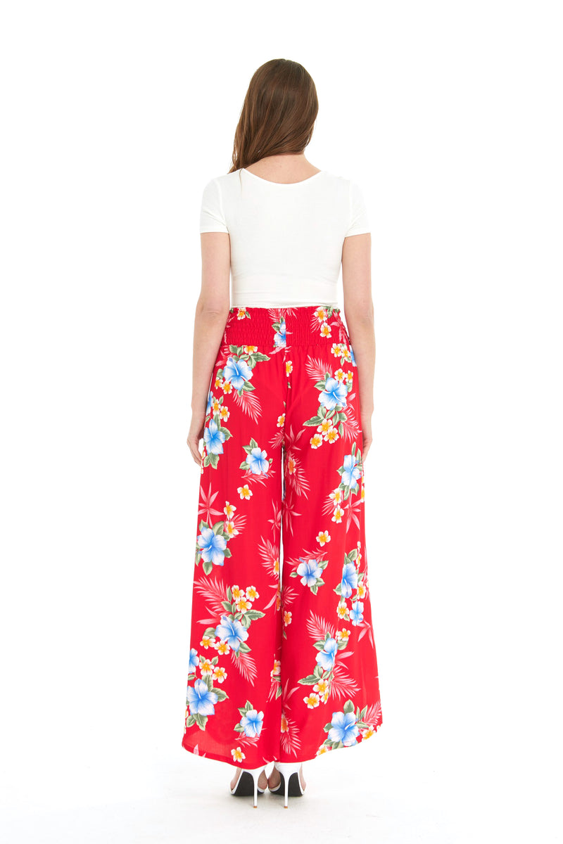 Lady High Slit Wide Leg Pants in Tropical Pink Line Floral, S and
