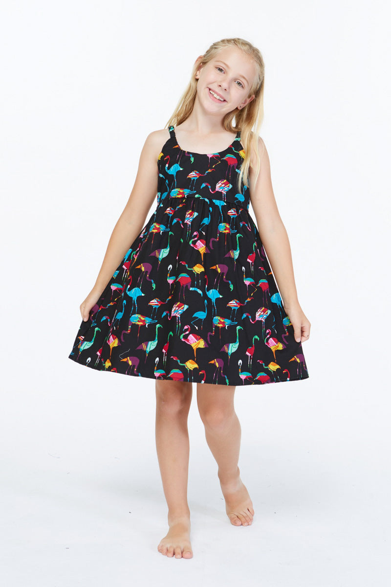 Girl Hawaiian Classic Empire Dress with Elastic Strap in Diamond Head Palms Beach in Navy Size 10 10