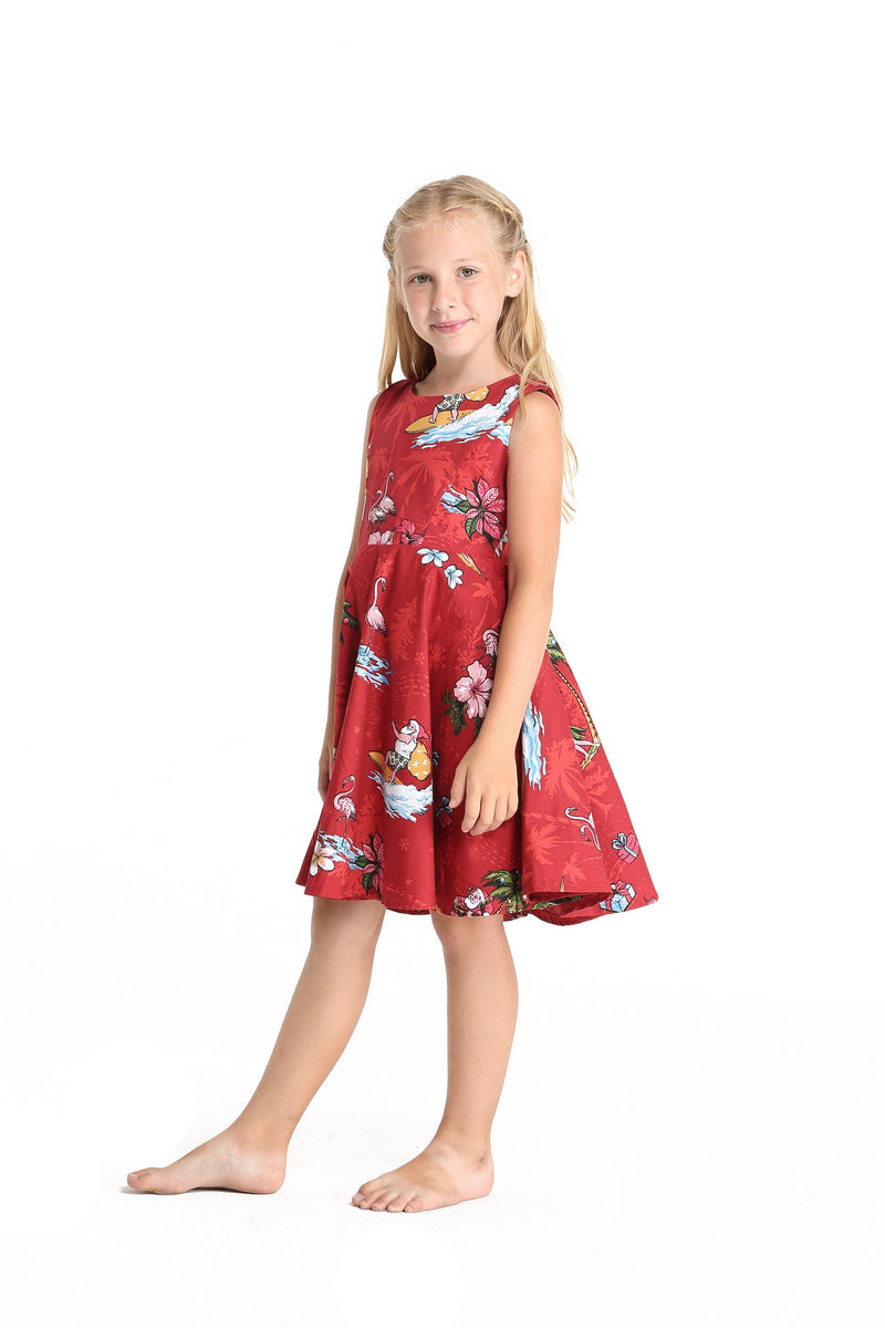 hawaiian christmas dress Girl Hawaiian Vintage Fit and Flare Dress in Christmas Santa in Hawaii in Red Size 10 – Hawaii Hangover