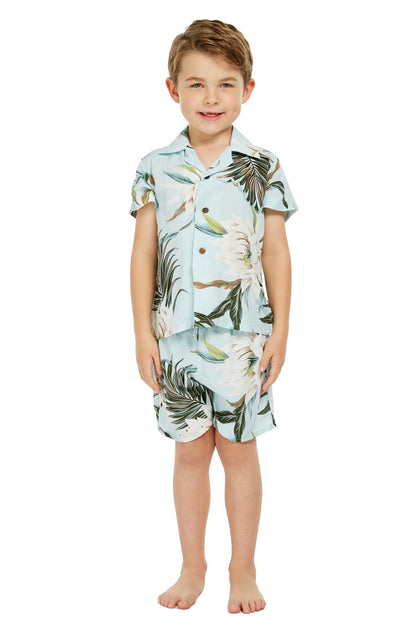 Matching Father Son Hawaiian Luau Outfit Men Shirt Boy Shirt Shorts Diamond  Head Palm Beach in Navy L-4 : : Fashion