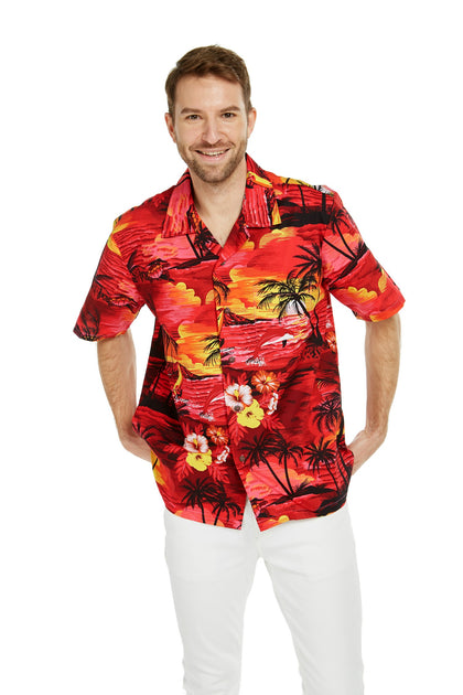 thumbnail image 2 of Allsense Men's Short Sleeve Cuban Guayabera Color Collared Shirts Party Red 3xl 2 of 10