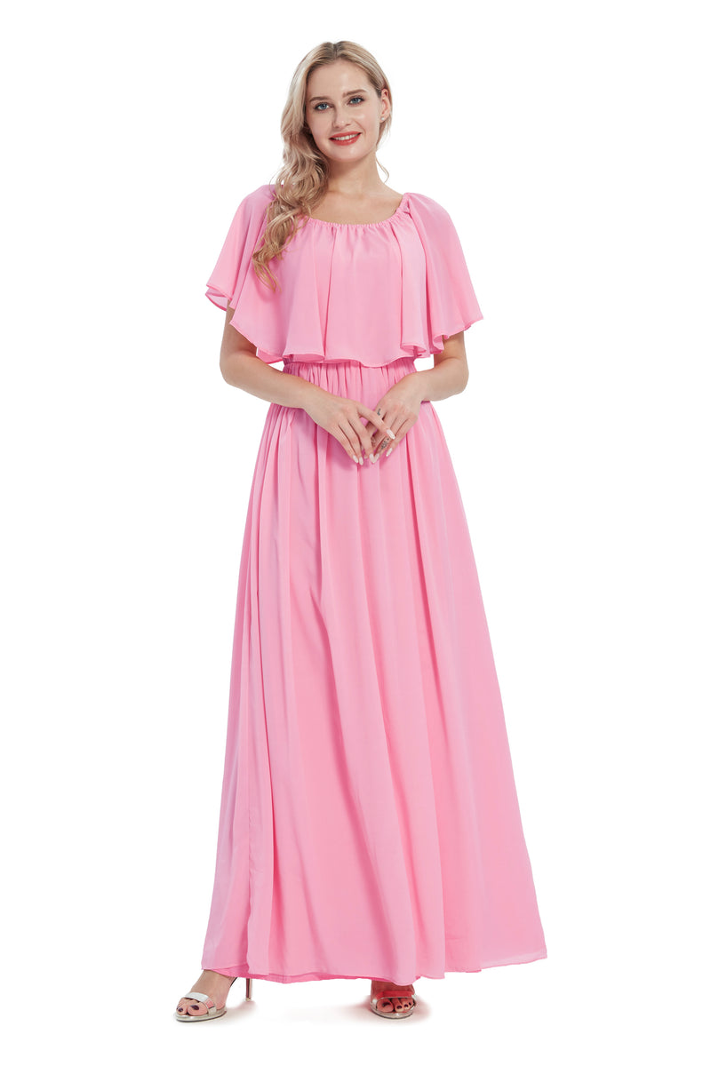ruffle shoulder maxi dress Women's Beach Wedding Off-Shoulder Long Floor Length Bridesmaid in Pink Coral Size Small M Lace Light Green Quinceanera Sleeve 24 inches from material-lace Color:Blue and White