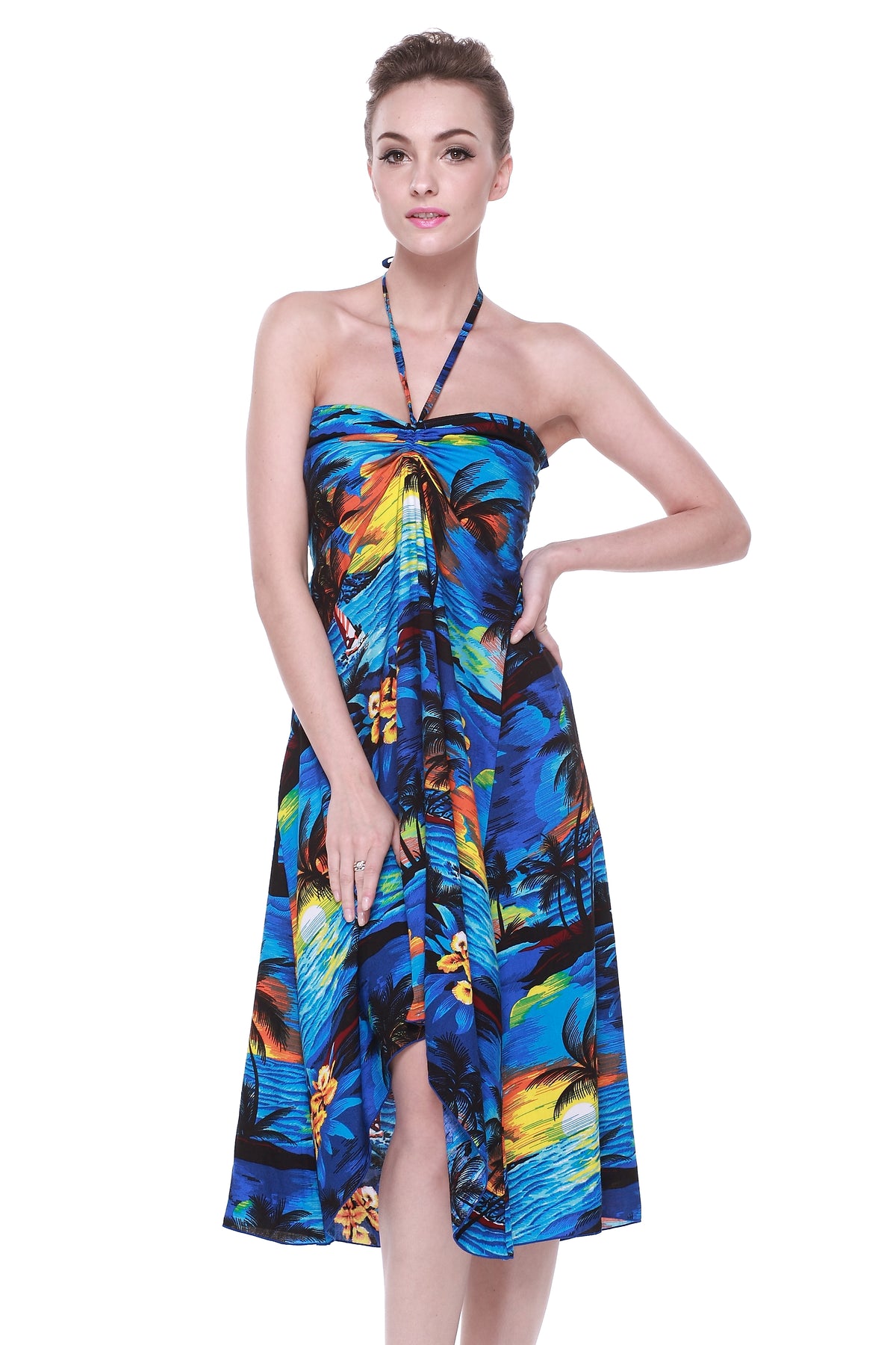 Hawaii Hangover Women's Hawaiian Butterfly Luau Dress in Sunset Blue XS Hawaii Hangover Women's Hawaiian Butterfly Luau Dress in Sunset Blue XS