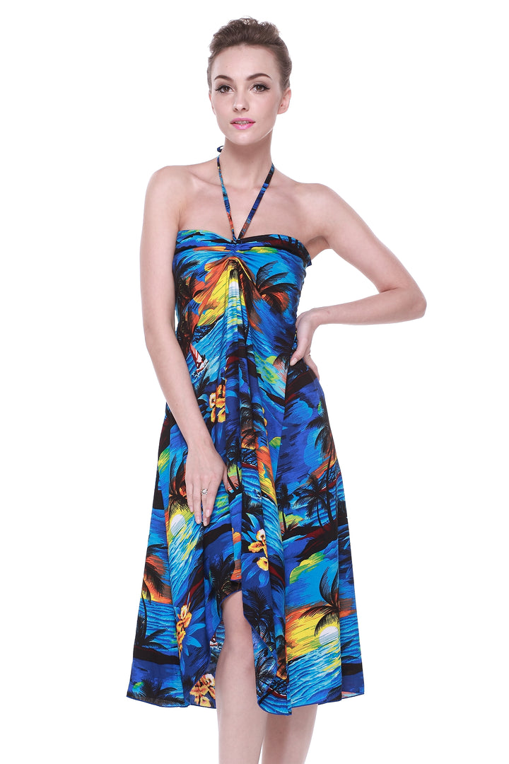 luau dress for woman Hawaii Hangover Women's Hawaiian Butterfly Luau Dress in Sunset Blue XS