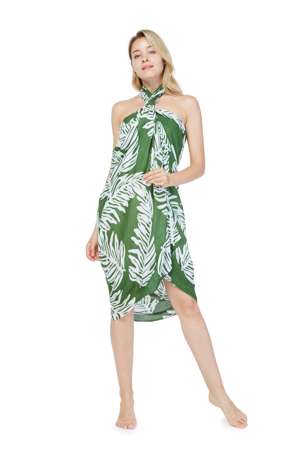 Hawaii Sarong Dress Swim Cover up Beach Wear in Giant Palm Leaves Green ...
