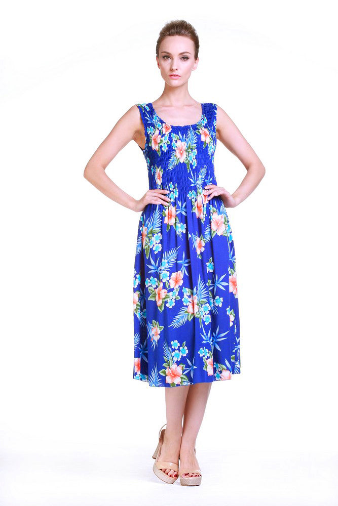 Women's Hawaiian Tank Elastic Luau Dress Hibiscus Blue Hawaii Hangover