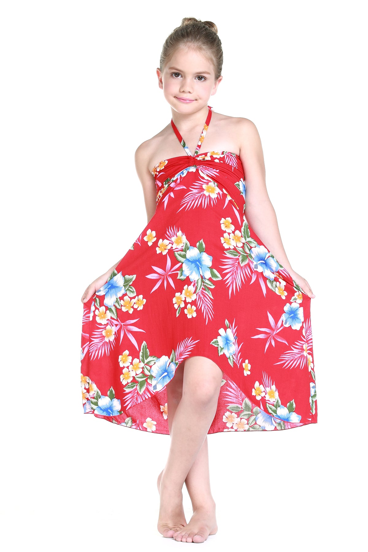 Girl Hawaiian Halter Dress in Hibiscus Red Size 10 – Hawaii Hangover