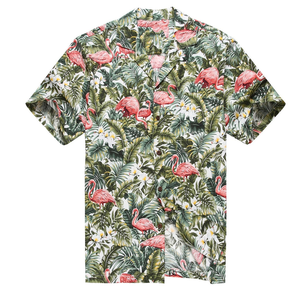 Made in Hawaii Men's Hawaiian Shirt Aloha Shirt Pink Flamingos Allover in  Turquoise at  Men’s Clothing store