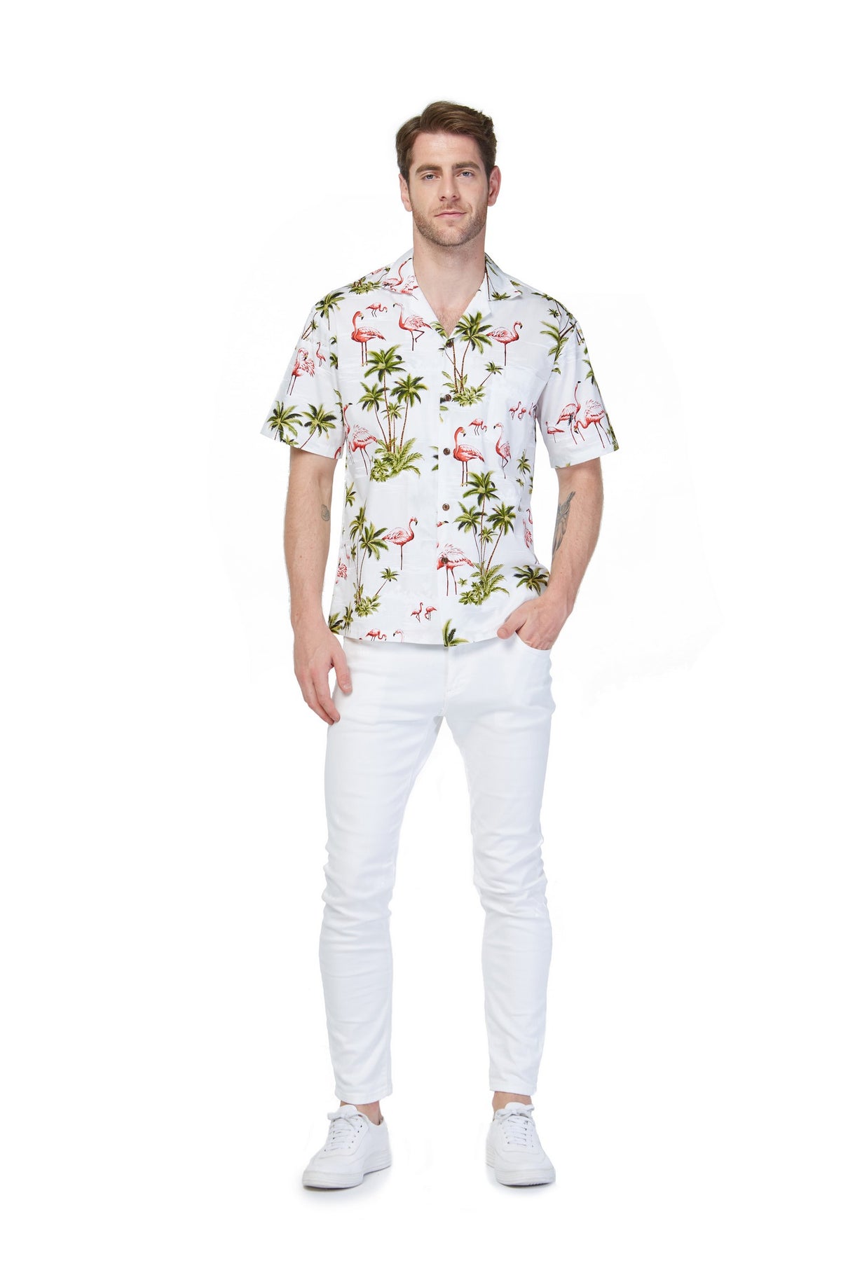 Made in Hawaii Men's Hawaiian Shirt Aloha Shirt 2XL White Flamingos ...