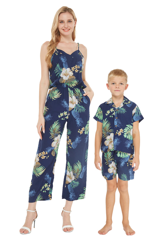 Mother Son Papaikou Set in Pineapple Garden Navy – Hawaii Hangover