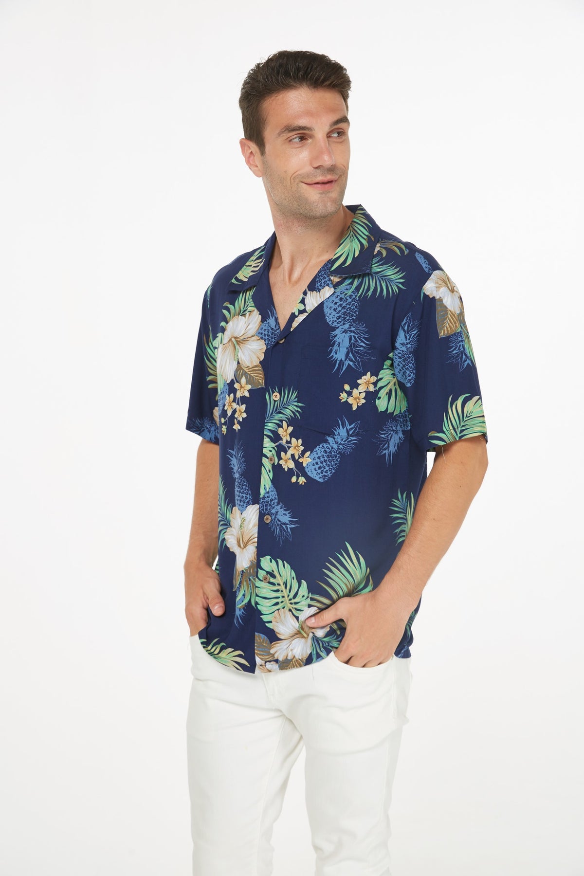 Hawaii Hangover Men's Hawaiian Shirt Aloha Shirt 2XL Pineapple Garden Navy