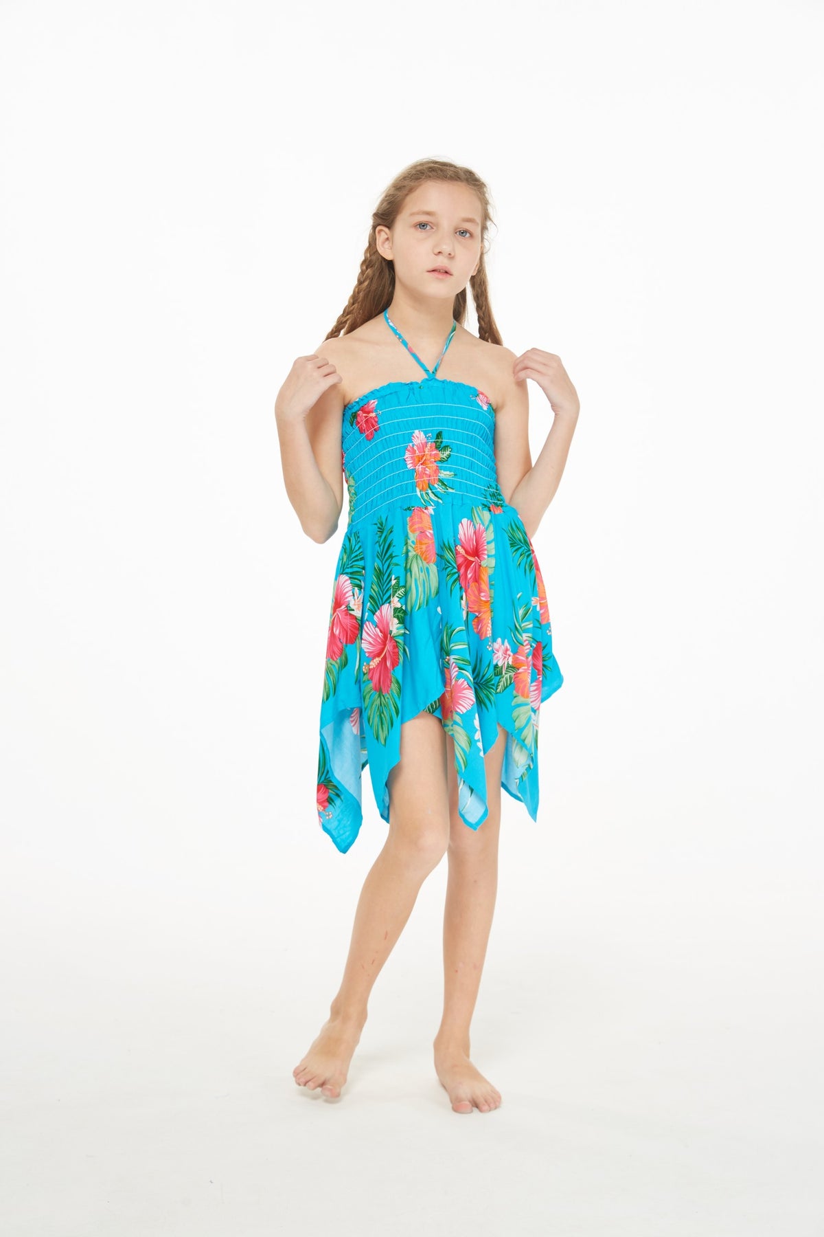 Girl Fairy Uneven Bottom Hawaiian Luau Dress in Pretty Tropical ...