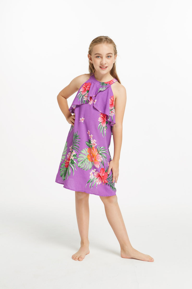 Anela Orchid Smock Top Girls Hawaiian Dress
