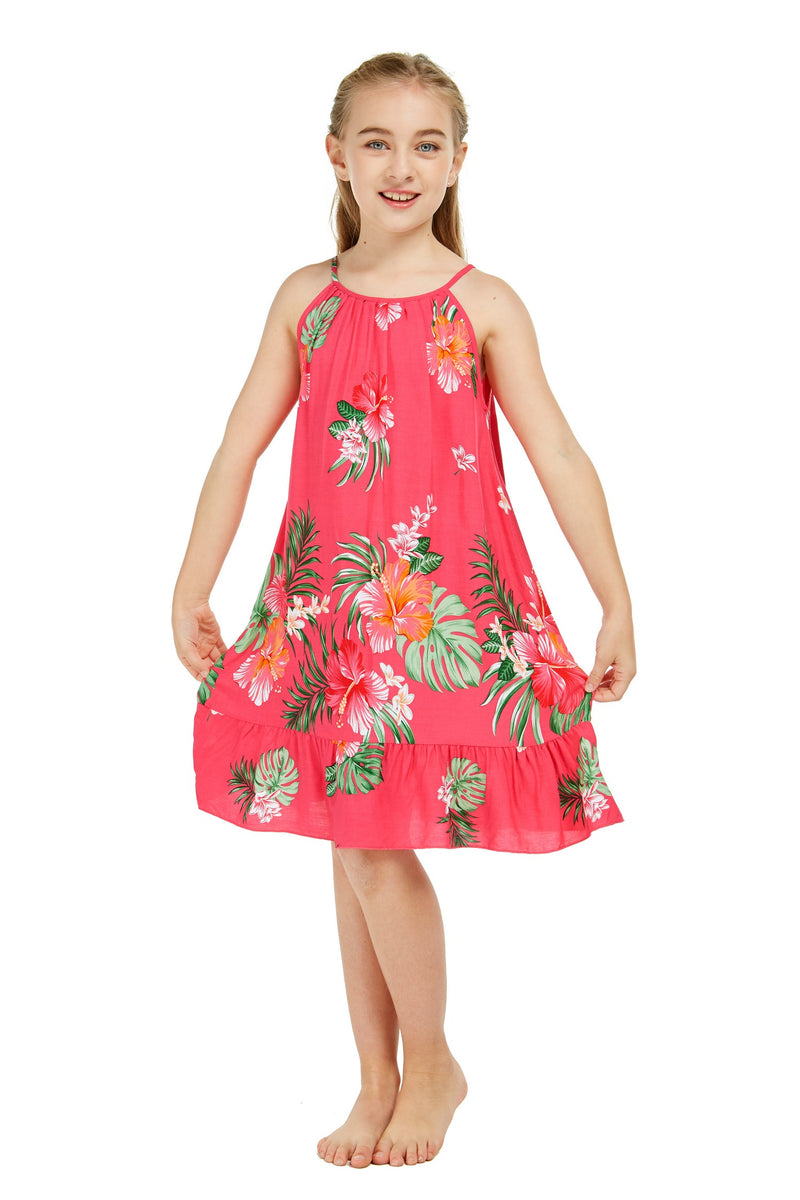 Girl Hawaiian Round Neck Dress in Pretty Tropical Hot Pink Size 10 ...