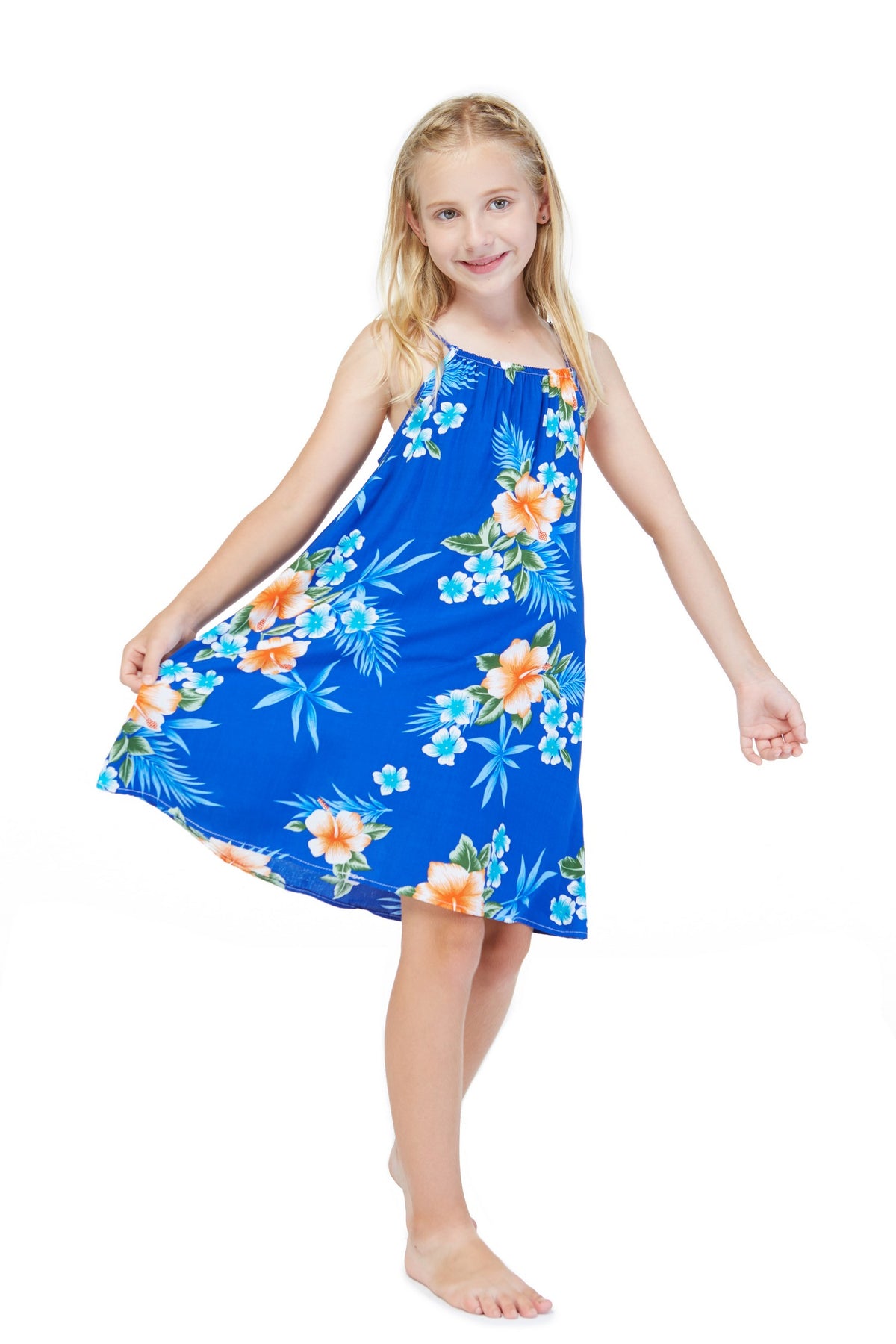 Girl Hawaiian Round Neck Dress in Hibiscus Blue Size 10 – Hawaii Hangover