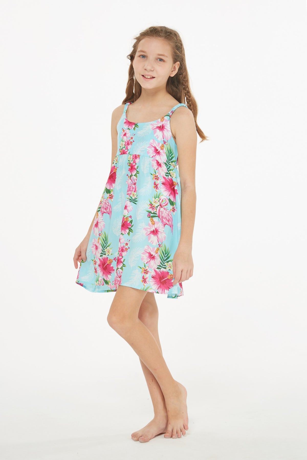 Girl Hawaiian Classic Empire Dress with Elastic Strap in Pink Turquoise ...