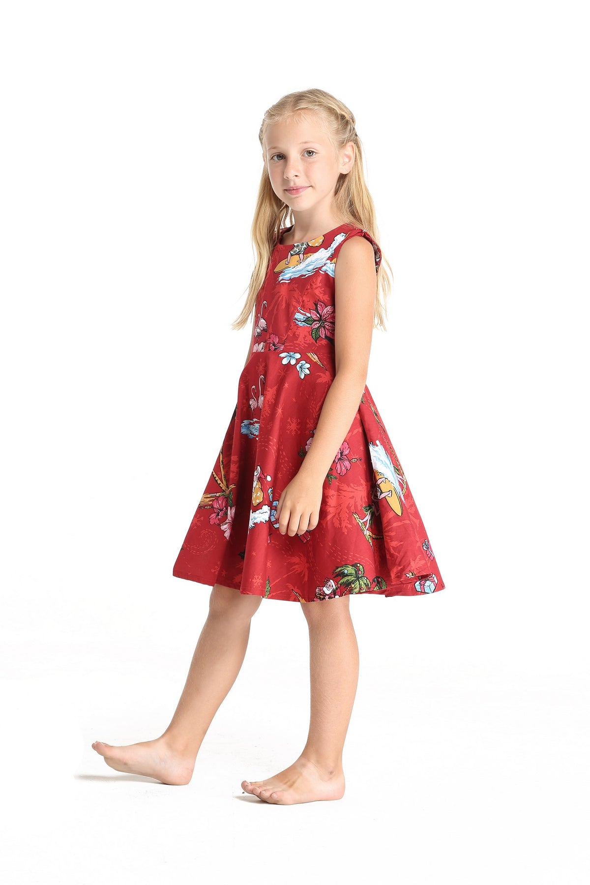 Summer Vacation Dress For Girls Girl's Vintage Hawaiian Fit & Flare Dress - Christmas In Hawaii Print Fit And Flare Cotton Dress Summer Vacation Dress For Girls Girl's Vintage Hawaiian Fit & Flare Dress - Christmas In Hawaii Print Fit And Flare Cotton Dress