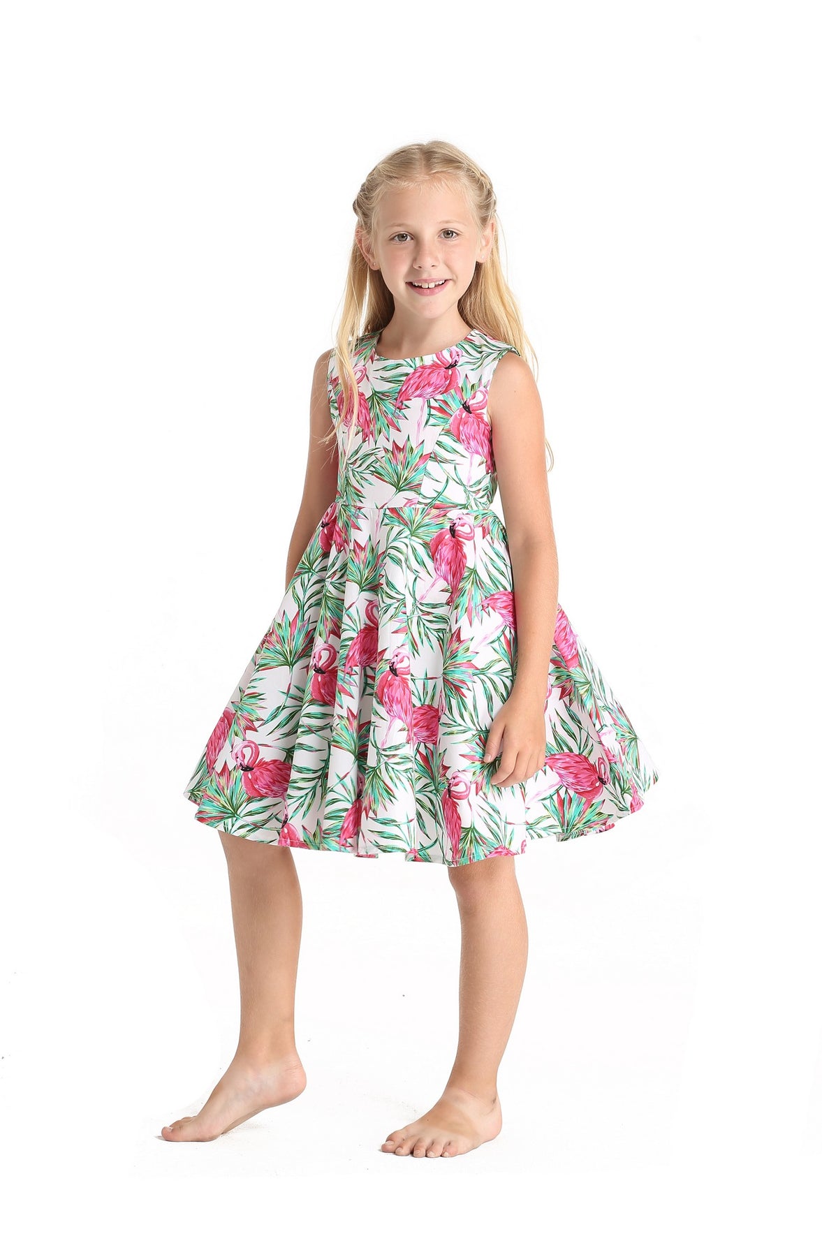 Girl Fit and Flare Dress in Flamingo in Love, 14 Girl Fit and Flare Dress in Flamingo in Love, 14
