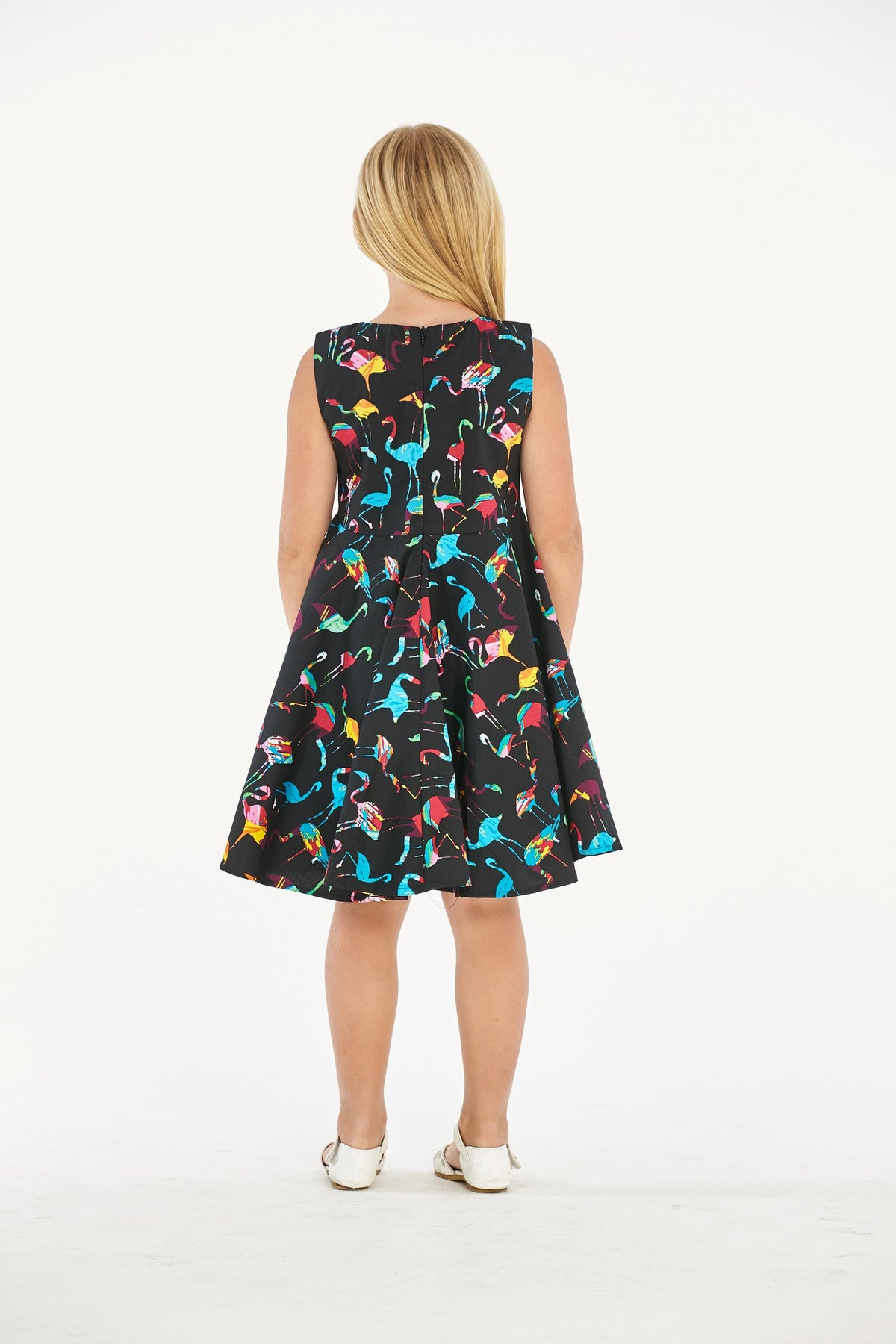 lady vintage flamingo dress Jill Flamingo Palm Swing Dress