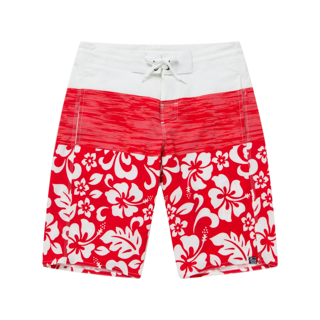 Men Hawaiian Board Shorts in Vintage Hibiscus Red – Hawaii