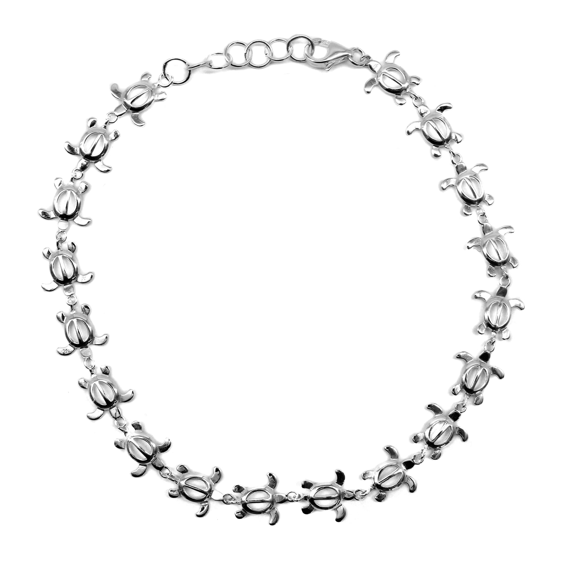 Women's Sterling Silver Anklet Foot Chain with Honu Turtles in Silver ...